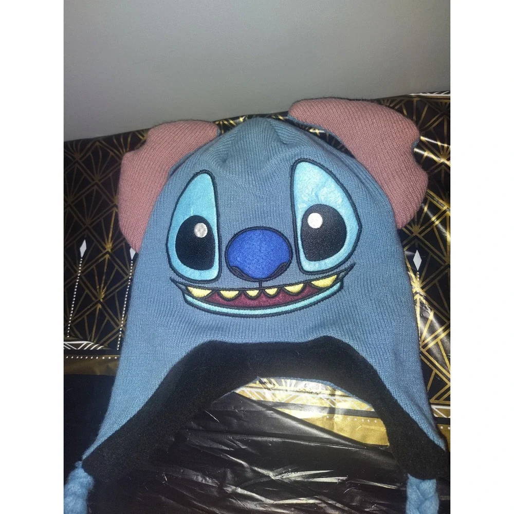 Disney Lilo & Stitch Blue Knit Laplander Beanie Hat with Ears and Braids